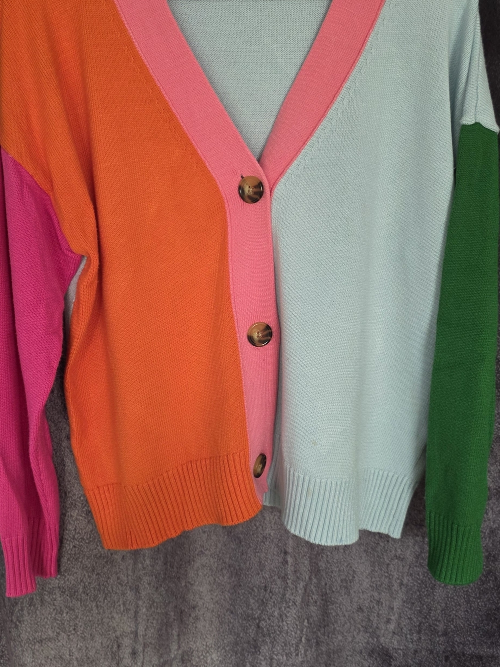 Vigoss Colorblock V-Neck Button Cardigan - Orange, Pink, Light Blue, Green